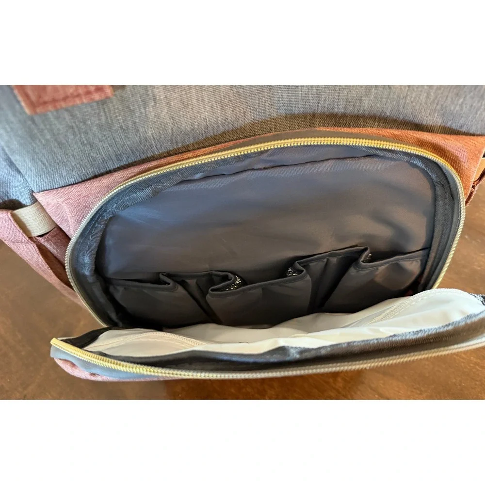 LAND 3-in-1 Diaper Bag Backpack Portable Bassinet Changing Station Pink Grey